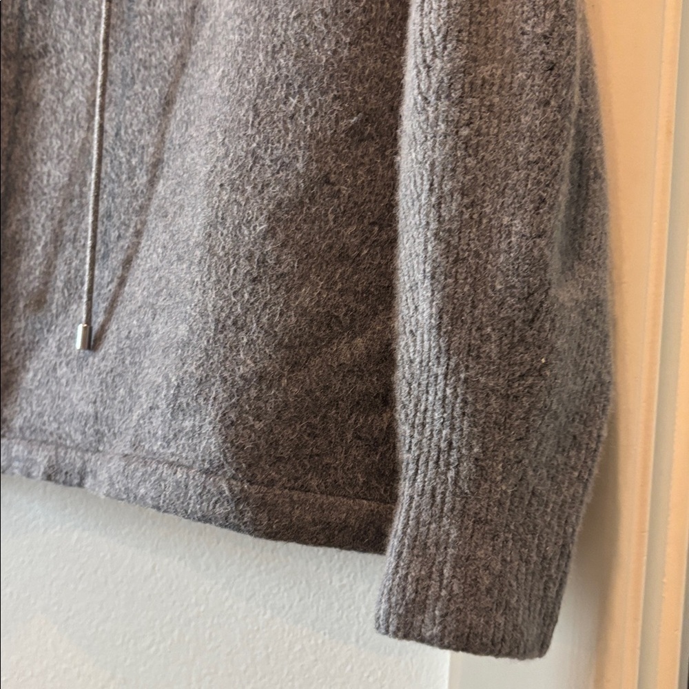 MASSIMO Dutti Gray Wool Blend Bungee Cinch Side Ribbed Hoodie Sweatshirt Small - Picture 3 of 14